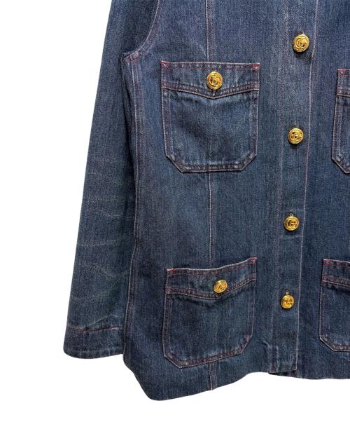 GUCCI（グッチ）GUCCI (グッチ) ノーカラーデニムジャケット ブルー サイズ:44の古着・服飾アイテム