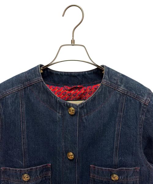 GUCCI（グッチ）GUCCI (グッチ) ノーカラーデニムジャケット ブルー サイズ:44の古着・服飾アイテム
