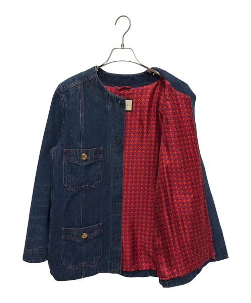 GUCCI（グッチ）GUCCI (グッチ) ノーカラーデニムジャケット ブルー サイズ:44の古着・服飾アイテム
