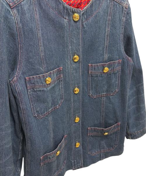 GUCCI（グッチ）GUCCI (グッチ) ノーカラーデニムジャケット ブルー サイズ:44の古着・服飾アイテム
