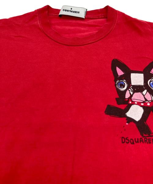 DSQUARED2（ディースクエアード）DSQUARED2 (ディースクエアード) フレンチブルドックプリントTシャツ レッド サイズ:Sの古着・服飾アイテム