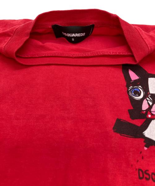 DSQUARED2（ディースクエアード）DSQUARED2 (ディースクエアード) フレンチブルドックプリントTシャツ レッド サイズ:Sの古着・服飾アイテム