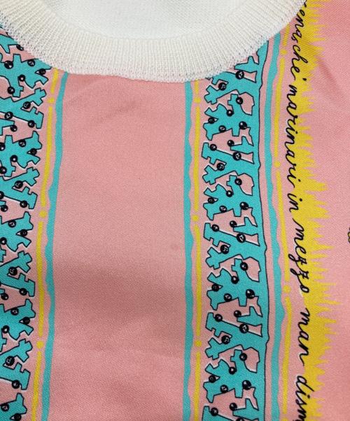 Emilio Pucci（エミリオ プッチ）Emilio Pucci (エミリオ プッチ) シルク切替ショートスリーブニット ホワイト×ピンク サイズ:Mの古着・服飾アイテム