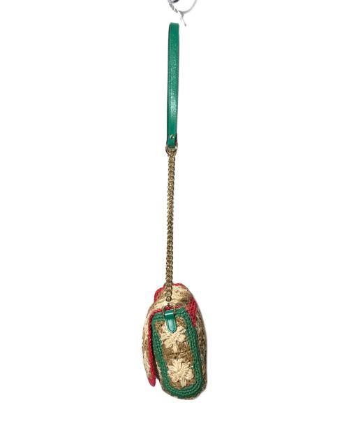 GUCCI（グッチ）GUCCI (グッチ) ラフィア チェーンショルダーバッグ ベージュ・ブラウン・グリーン・レッド・ゴールドの古着・服飾アイテム