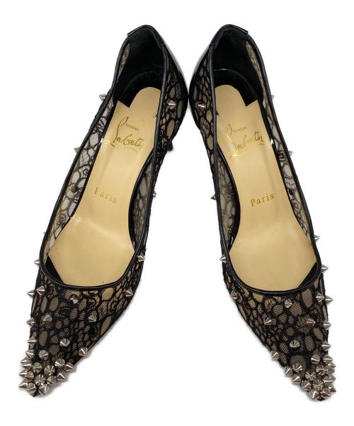 Christian Louboutin（クリスチャン・ルブタン）Christian Louboutin (クリスチャン・ルブタン) レーススタッズヒールパンプス ブラック サイズ:36の古着・服飾アイテム
