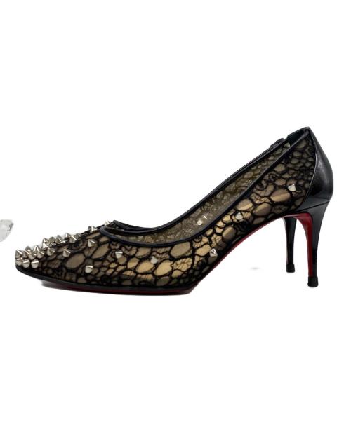 Christian Louboutin（クリスチャン・ルブタン）Christian Louboutin (クリスチャン・ルブタン) レーススタッズヒールパンプス ブラック サイズ:36の古着・服飾アイテム