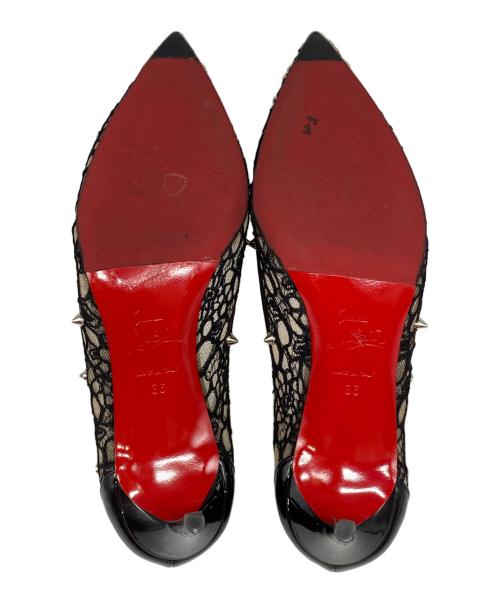 Christian Louboutin（クリスチャン・ルブタン）Christian Louboutin (クリスチャン・ルブタン) レーススタッズヒールパンプス ブラック サイズ:36の古着・服飾アイテム