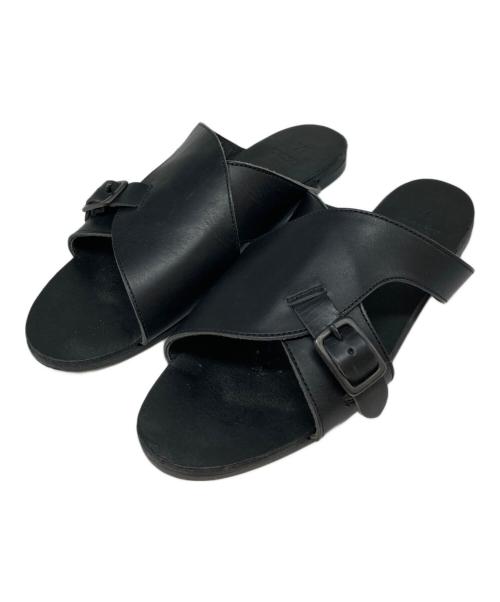 Y's（ワイズ）Y's (ワイズ) SEMI GLOSS TANNED LEATHER FLAT SANDALS/セミ グロス タンド レザー フラット サンダル ブラック サイズ:6の古着・服飾アイテム