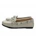 TOD'S (トッズ) クロコ型押しリボン ドライビングシューズ ホワイト サイズ:SIZE34 1/2：10000円