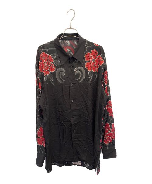 WILDSIDE YOHJI YAMAMOTO（ワイルドサイド ヨウジ ヤマモト）WILDSIDE YOHJI YAMAMOTO (ワイルドサイド ヨウジ ヤマモト) 龍が如くスタジオ Rayon Shirt(花髑髏) ブラック×レッド サイズ:3の古着・服飾アイテム