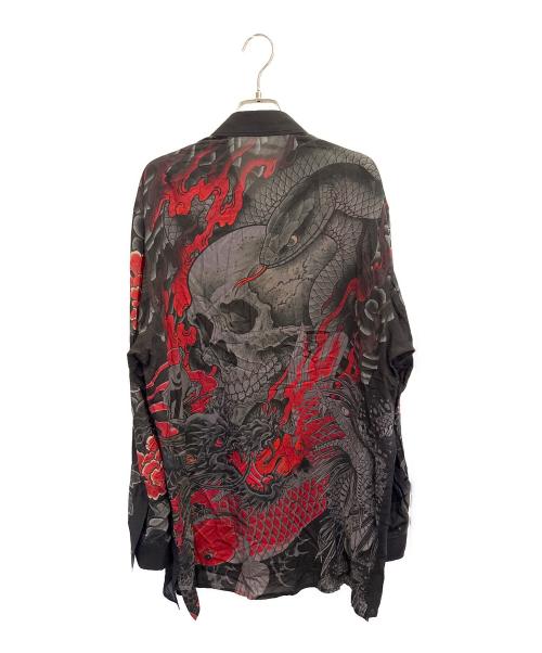 WILDSIDE YOHJI YAMAMOTO（ワイルドサイド ヨウジ ヤマモト）WILDSIDE YOHJI YAMAMOTO (ワイルドサイド ヨウジ ヤマモト) 龍が如くスタジオ Rayon Shirt(花髑髏) ブラック×レッド サイズ:3の古着・服飾アイテム