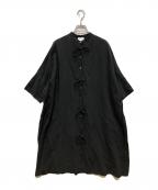 YUNIユニ）の古着「コットンリネン product dye strings wide シャツワンピース」｜ブラック