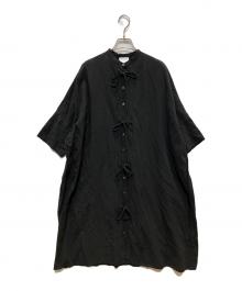 YUNI（ユニ）の古着「コットンリネン product dye strings wide シャツワンピース」｜ブラック