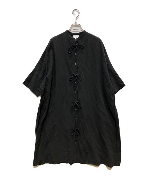 YUNI（ユニ）yuni (ユニ) コットンリネン product dye strings wide シャツワンピース ブラック サイズ:FREEの古着・服飾アイテム