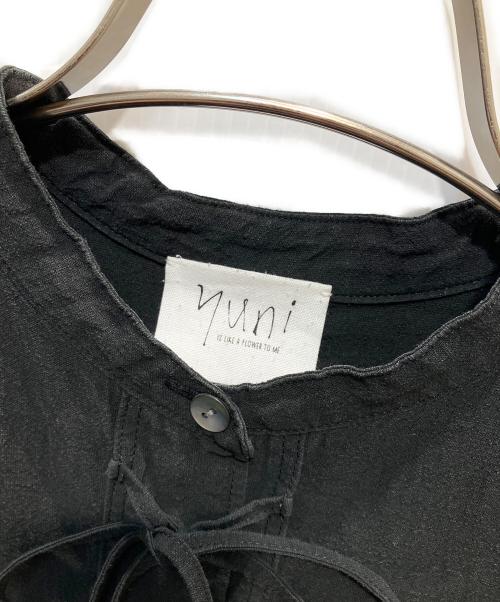 YUNI（ユニ）yuni (ユニ) コットンリネン product dye strings wide シャツワンピース ブラック サイズ:FREEの古着・服飾アイテム