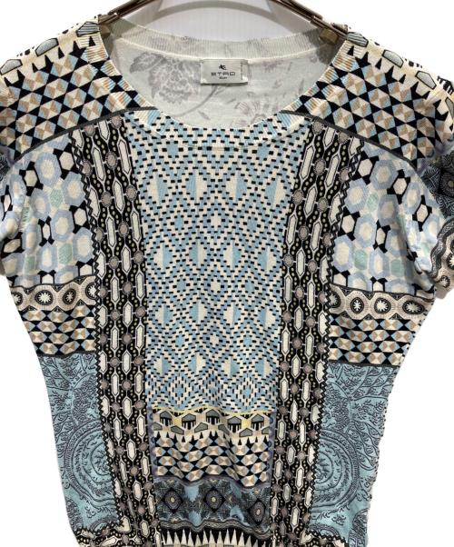ETRO（エトロ）ETRO (エトロ) シルクパッチワークニット ライトブルー サイズ:38の古着・服飾アイテム