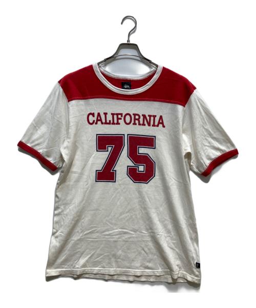 stussy（ステューシー）stussy (ステューシー) フットボールTシャツ レッド×アイボリー サイズ:XLの古着・服飾アイテム