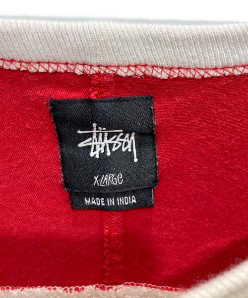 stussy（ステューシー）stussy (ステューシー) フットボールTシャツ レッド×アイボリー サイズ:XLの古着・服飾アイテム