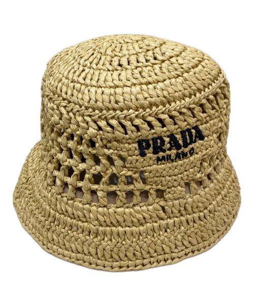 PRADA（プラダ）PRADA (プラダ) ウーブンファブリック バケットハット ベージュ サイズ:Sの古着・服飾アイテム