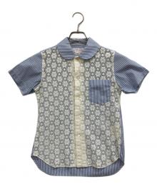 COMME des GARCONS SHIRT（コムデギャルソンシャツ）の古着「レース切り替えラウンドカラーシャツ」｜ブルー