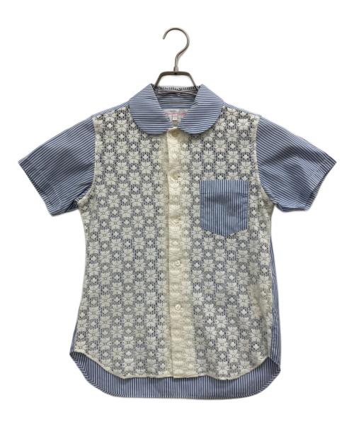 COMME des GARCONS SHIRT（コムデギャルソンシャツ）COMME des GARCONS SHIRT (コムデギャルソンシャツ) レース切り替えラウンドカラーシャツ ブルー サイズ:XSの古着・服飾アイテム