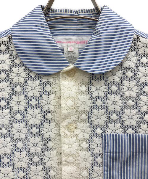 COMME des GARCONS SHIRT（コムデギャルソンシャツ）COMME des GARCONS SHIRT (コムデギャルソンシャツ) レース切り替えラウンドカラーシャツ ブルー サイズ:XSの古着・服飾アイテム