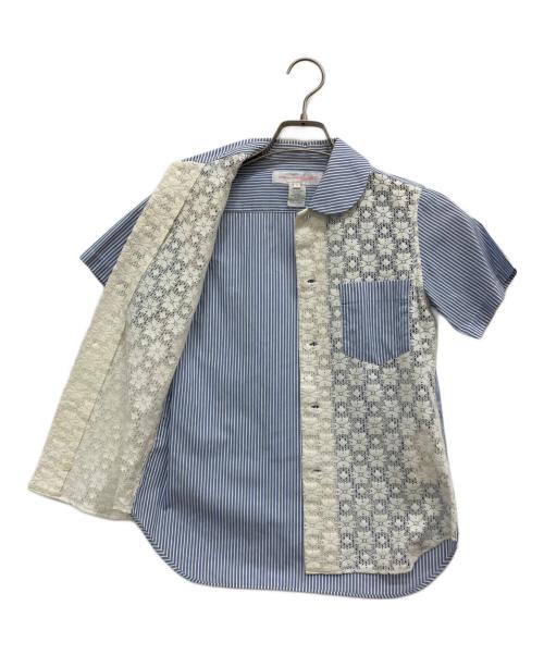 COMME des GARCONS SHIRT（コムデギャルソンシャツ）COMME des GARCONS SHIRT (コムデギャルソンシャツ) レース切り替えラウンドカラーシャツ ブルー サイズ:XSの古着・服飾アイテム