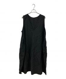 nest Robe（ネストローブ）の古着「ブラックリネンバックVネックノースリーブワンピース」｜ブラック
