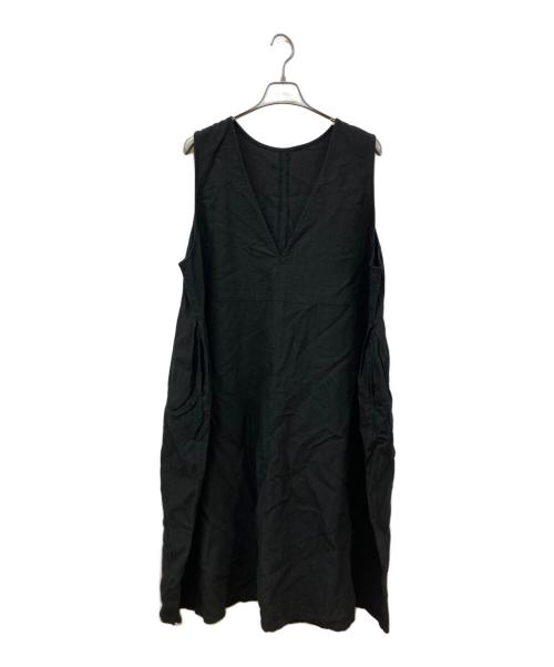 nest Robe（ネストローブ）nest Robe (ネストローブ) ブラックリネンバックVネックノースリーブワンピース ブラック サイズ:freeの古着・服飾アイテム