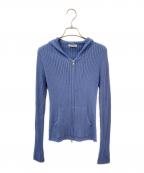CLANEクラネ）の古着「SHEER HOODED KNIT CARDIGAN」｜ブルー