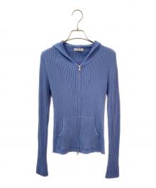 CLANE（クラネ）の古着「SHEER HOODED KNIT CARDIGAN」｜ブルー
