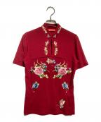 VIVIENNE TAMヴィヴィアンタム）の古着「Multi flower embroidery on stretch net ブラウス」｜レッド