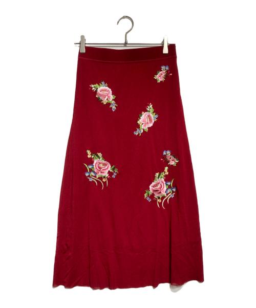 VIVIENNE TAM（ヴィヴィアンタム）VIVIENNE TAM (ヴィヴィアンタム) Multi flower embroidery on stretch net スカート レッド サイズ:40の古着・服飾アイテム
