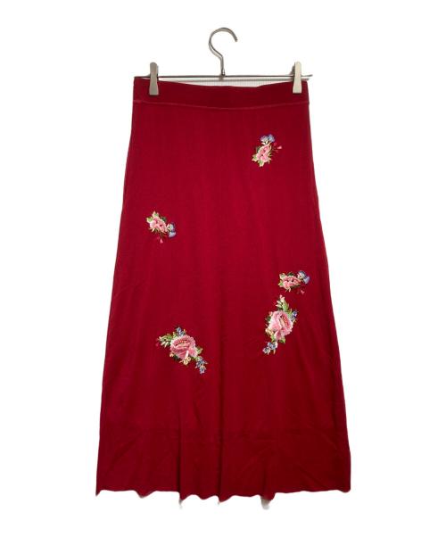 VIVIENNE TAM（ヴィヴィアンタム）VIVIENNE TAM (ヴィヴィアンタム) Multi flower embroidery on stretch net スカート レッド サイズ:40の古着・服飾アイテム