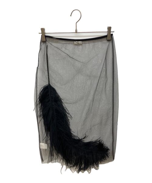 DRIES VAN NOTEN（ドリスヴァンノッテン）DRIES VAN NOTEN (ドリスヴァンノッテン) フェザーシアースカート ブラック サイズ:34の古着・服飾アイテム