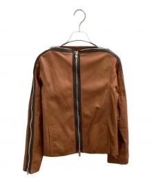 MARTIN MARGIELA（マルタン・マルジェラ）の古着「ZIPデザイン レザーノーカラージャケット / 08AW / ここのえ期 白タグ / イタリア製」｜ブラウン