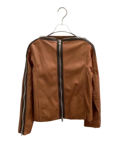 MARTIN MARGIELA（マルタン・マルジェラ）MARTIN MARGIELA (マルタン・マルジェラ) ZIPデザイン レザーノーカラージャケット / 08AW / ここのえ期 白タグ / イタリア製 ブラウン サイズ:38の古着・服飾アイテム