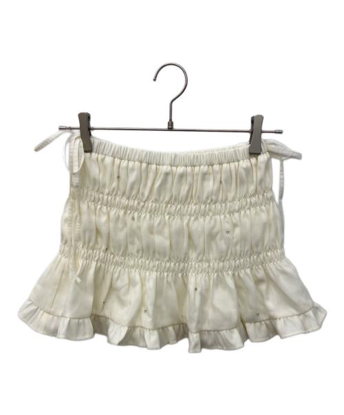 M ME EME（エムミーエメ）M me eme (エムミーエメ) Shirring frill bijou mini skirt アイボリー サイズ:XS 未使用品の古着・服飾アイテム