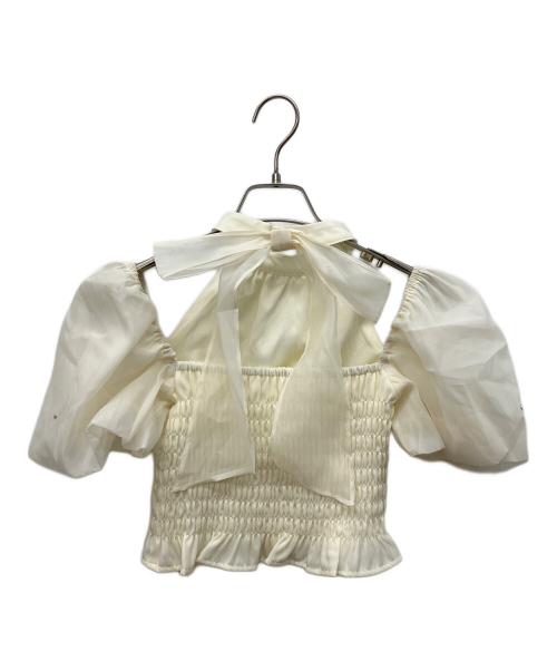 M ME EME（エムミーエメ）M me eme (エムミーエメ) Puff sleeve shirring cut out tops アイボリー サイズ:XS 未使用品の古着・服飾アイテム