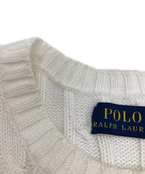 POLO RALPH LAUREN（ポロ・ラルフローレン）POLO RALPH LAUREN (ポロ・ラルフローレン) ポニー刺繍半袖ケーブルニット ネイビー サイズ:XSの古着・服飾アイテム
