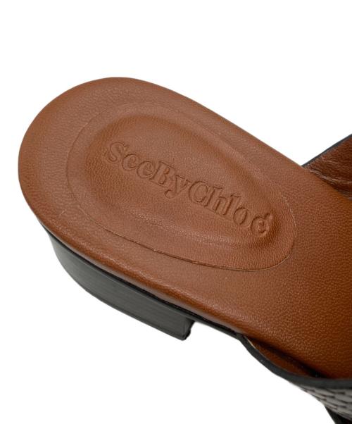 SEE BY CHLOE（シーバイクロエ）SEE BY CHLOE (シーバイクロエ) ホッパー スネークエンボス ブロックヒール サンダル ブラック サイズ:37の古着・服飾アイテム