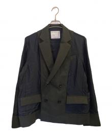 sacai（サカイ）の古着「グレンチェック切替テーラードジャケット」｜グレー×ネイビー