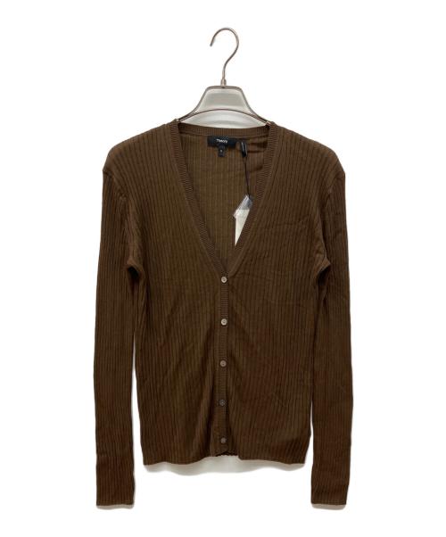 theory（セオリー）theory (セオリー) WASHABLE LINEN LS RIB CARDI ブラウン サイズ:M 未使用品の古着・服飾アイテム