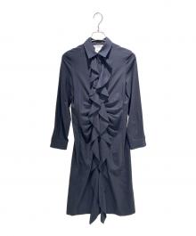 MaxMara（マックスマーラ）の古着「フリルシャツワンピース」｜ネイビー