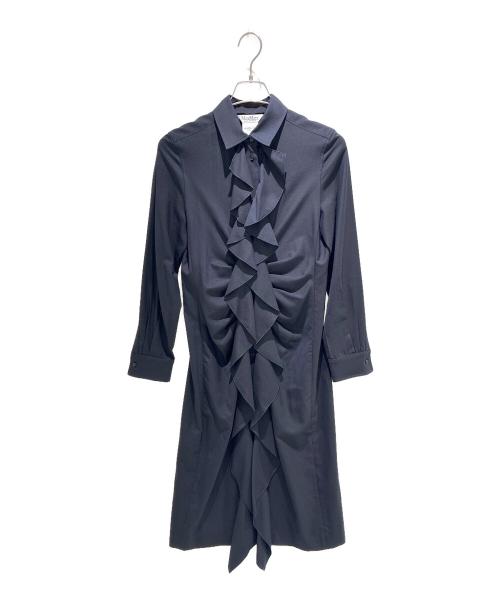 MaxMara（マックスマーラ）MaxMara (マックスマーラ) フリルシャツワンピース ネイビー サイズ:38の古着・服飾アイテム