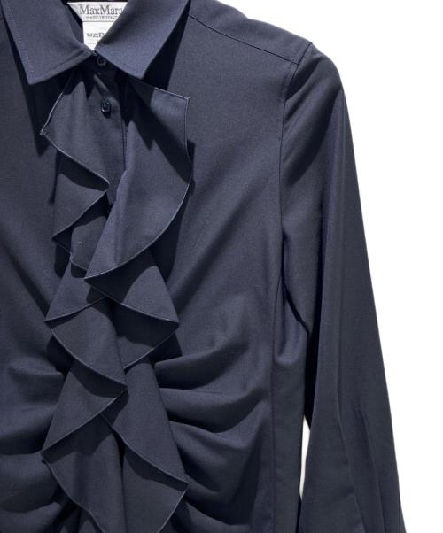 MaxMara（マックスマーラ）MaxMara (マックスマーラ) フリルシャツワンピース ネイビー サイズ:38の古着・服飾アイテム