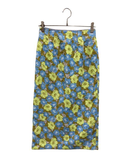 BALLSEY（ボールジィ）BALLSEY (ボールジィ) ポピープリントジャカード ペンシルタイトスカート ブルー サイズ:34の古着・服飾アイテム