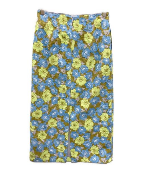 BALLSEY（ボールジィ）BALLSEY (ボールジィ) ポピープリントジャカード ペンシルタイトスカート ブルー サイズ:34の古着・服飾アイテム