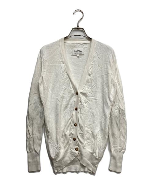 Maison Martin Margiela（メゾンマルタンマルジェラ）Maison Martin Margiela (メゾンマルタンマルジェラ) エルボパッチVネックカーディガン ホワイト サイズ:Mの古着・服飾アイテム