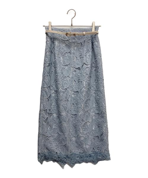 JUSGLITTY（ジャスグリッティー）JUSGLITTY (ジャスグリッティー) ベルト付レースタイトスカート ライトブルー サイズ:2の古着・服飾アイテム